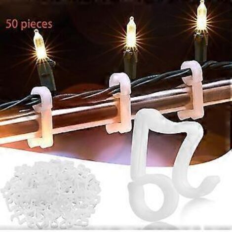 SZTXJ 50 clips pour guirlandes lumineuses de Noël, mini clips pour guirlandes lumineuses de Noël, crochets de fixation pour gouttière pour suspendre les guirlandes lumineuses extérieures.