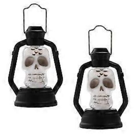 SZTXJ Lot de 2 mini lanternes décoratives LED colorées à suspendre pour Halloween, cadeau idéal pour les fêtes d'enfants (tête de mort)