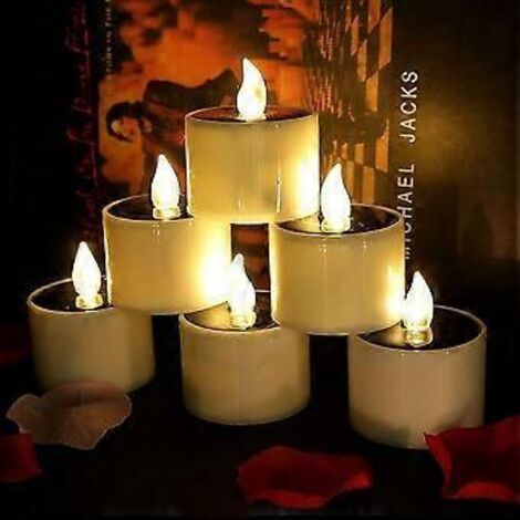 SZTXJ Lot de 6 bougies solaires LED sans flamme à effet scintillant, parfaites pour les décorations de Noël et de la Saint-Valentin, les centres de table, les anniversaires et les mariages.