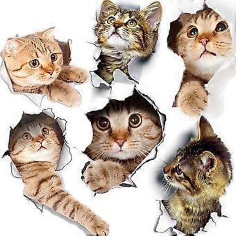 SZTXJ Lot de 6 stickers muraux chats 3D auto-adhésifs, stickers muraux pour enfants/décorations murales en vinyle amovibles pour salon, chambre de bébé, chambre à coucher, salle de bain, décoration mu