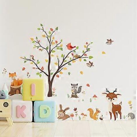SZTXJ Stickers muraux animaux de la forêt, renard et cerf, décoration murale pour chambre d'enfant ou de bébé