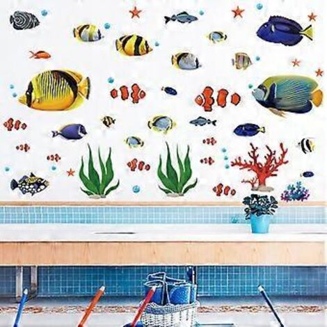 SZTXJ Stickers muraux Poissons tropicaux Sous la mer Décoration murale pour chambre de bébé, chambre d'enfant et salle de bain