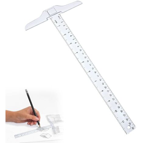 T Carré Plastique Transparent, T-Square Plastique, T-Règle Transparent, T Carré pour Dessin et Disposition Générale Travail École Bureau Maison Esquisse Outil de Mesure 30 cm