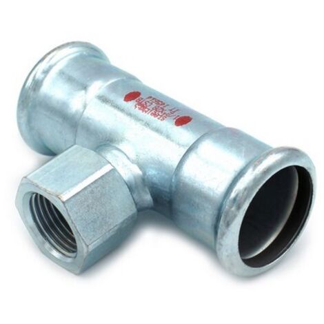 T CON DERIVAZIONE FILETTO F A PRESSARE IN ACCIAIO CARBONIO STEEL PRES 3/4 x 28 x 28
