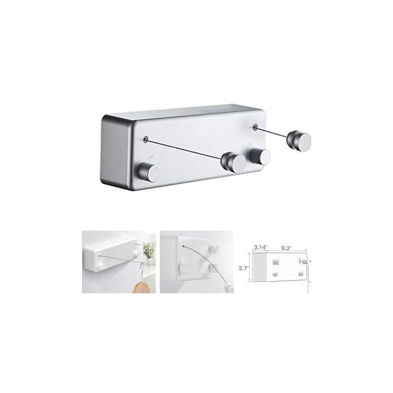 SNQ - T-Corde à linge rétractable pour intérieur et extérieur, 2 fils à linge de 13.8Feet en acier inoxydable, Pas besoin de percer des trous