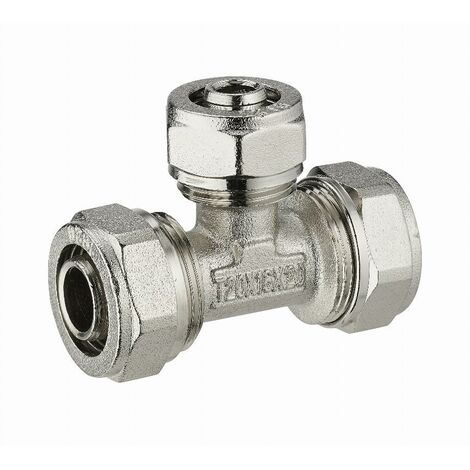 T de compresión reducida para tubo multicapa NOYON & THIEBAULT - Ø 20 mm toma central tubo multicapa - Ø 16 mm Anillo de engaste de acero inoxidable - 3985-201620L1