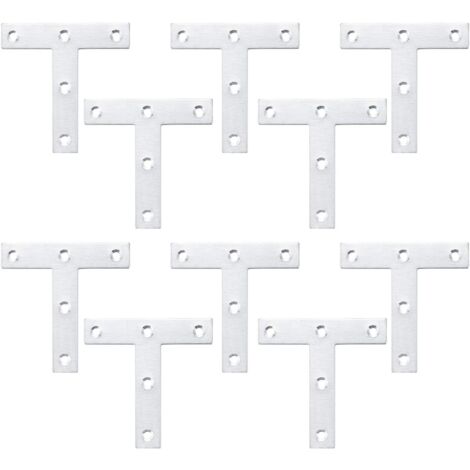 T-förmige Halterungen, flache Reparaturplatte, Eckhalterungen aus Edelstahl, gerade flache Befestigungsplatten für die Reparatur von Anschlussmöbelbefestigungen (10 Stück, 80 x 80 x 1,5 mm)