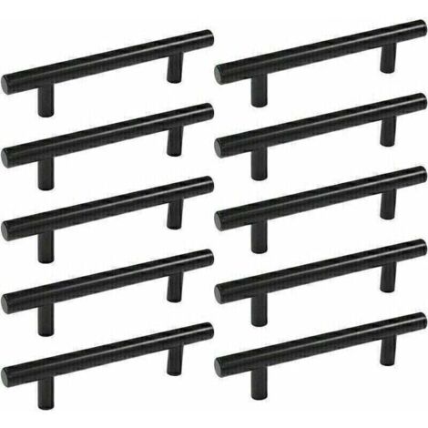 T-Griffe für Küchentüren (250 mm), Edelstahl, Lochabstand 160 mm, für Küchenschränke, Schwarz, 10 Stück