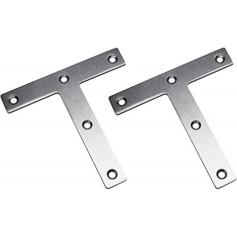 T-Klammern, 120 x 120 mm, gerade, flache Klammern, Möbelbefestigungsplatte, plattierte Reparaturklammern aus Edelstahl (2er-Pack) FLITI