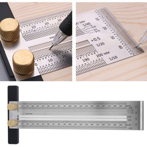 T-Markierungslineal aus Edelstahl für die Holzbearbeitung mit automatischem Stift, 200 mm