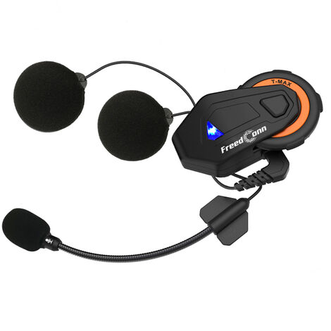 T-MAX Bluetooth 4.1 Système d'interphone pour casque 1000 m Casque de moto sans fil IPX65 étanche à la poussière et à l'eau 6 cavaliers Full Duplex Interphone W/FM Radio, noir et orange