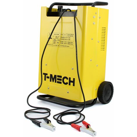 T-Mech Chargeur et Démarreur de Batteries d’Automobiles 12/24Volts, Booster de Batteries Portable pour Véhicules - Jaune