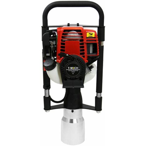 T-Mech Enfonce Pieux pour Panneaux, Poteaux et Piquets de Clôture, Pilon à Poteau Moteur Essence à 4 Temps de 1.0KW - 37.7CC, Accessoire de 120mm