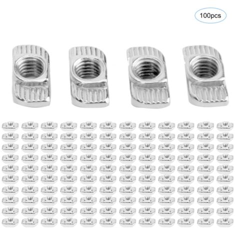T-Nut-T-Mutter für europäische Aluminiumprofile, 100 Stück M6, aus vernickeltem Kohlenstoffstahl, L16mm H5mm, für Montagebefestigungen.