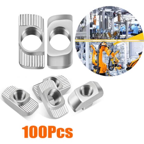 BLUEDEER T-Nutensteine ​​Hammerkopfmuttern 100 Stück T-Nut M6 Kohlenstoffstahl Nutensteine ​​m6 vernickelt T-Nutensteine ​​Hammermutter Hammerkopfschrauben m6 für Aluminiumprofil Extrusion Nut 30 Serie Hammerk