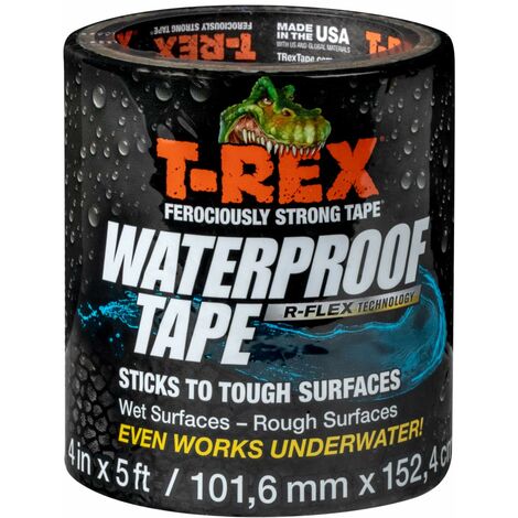 T-Rex, Nastro adesivo impermeabile, 101 mm x 1,52 cm, con tecnologia R Flex, un nastro resistente che funziona sott'acqua, sigilla e ripara le perdite, nero