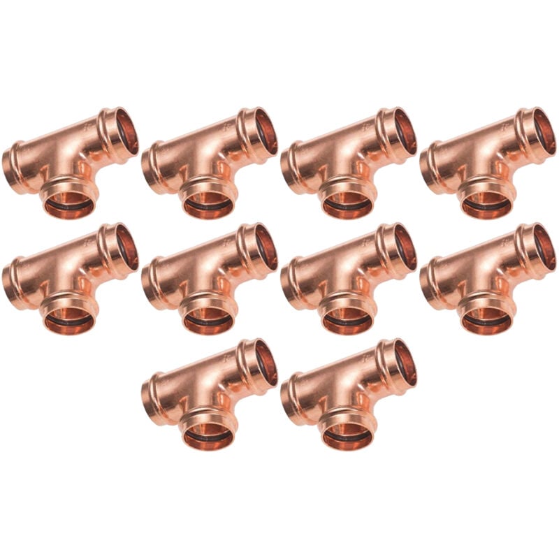 Sanitaire-distribution - Lot de raccord cuivre à sertir - 10 Tés égaux Femelle Ø22