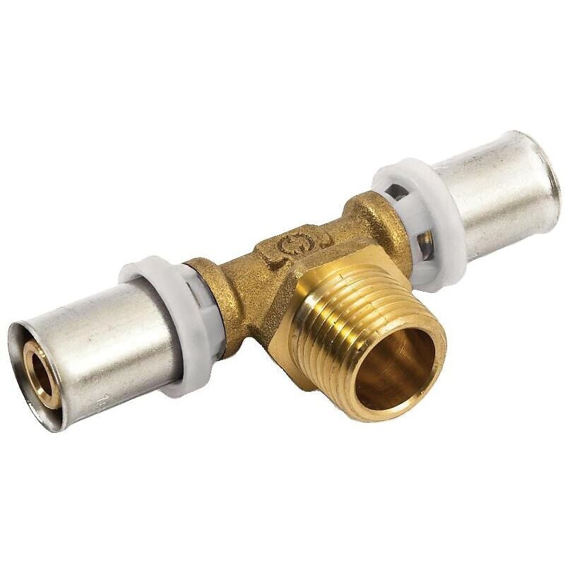 Té à sertir pour tube multicouche Acopex Alu diamètre nominal 20 avec sortie mâle à visser au centre 3/4'' (20x27) Thermacome