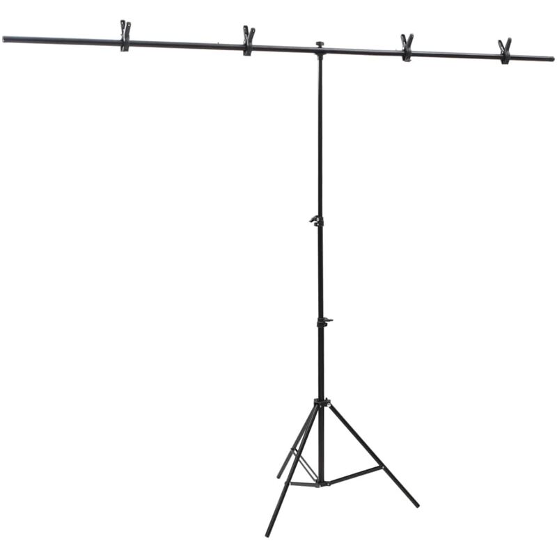T-Shape Background Stand Black 201x60x(70-200) cm Vidaxl