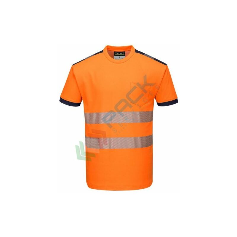 Image of PW3 T-Shirt manica corta Hi-Vis - Arancione + Blu Navy