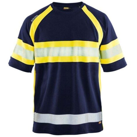 T-shirt Blaklader alta visibilità anti-UV e anti-odore Blu navy / giallo M