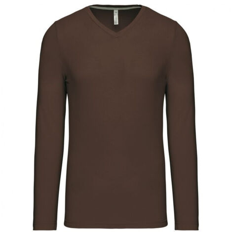 T-shirt da lavoro Kariban 100% cotone a maniche lunghe con scollo a V Marrone M