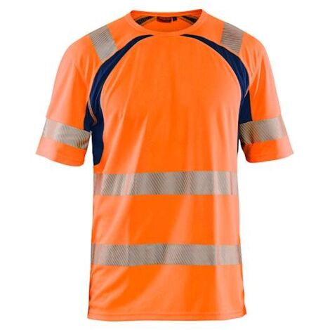 T-shirt de travail anti-UV haute visibilité 3397 - Orange fluo/Marine 4XL