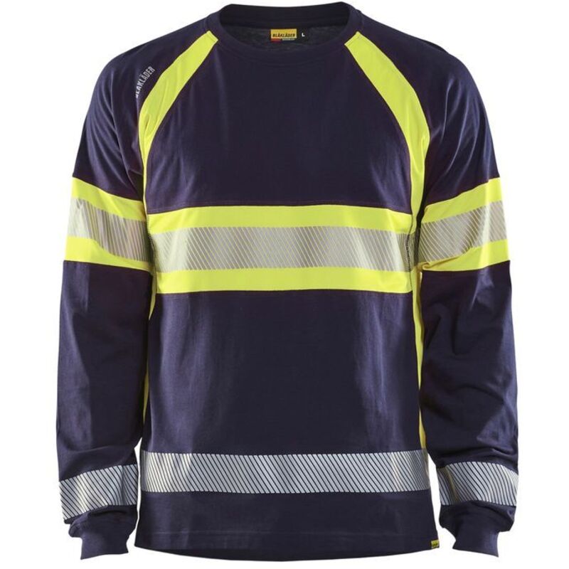 Blaklader - T-shirt de travail manches longues 100% coton hv classe 1 Marine / Jaune m