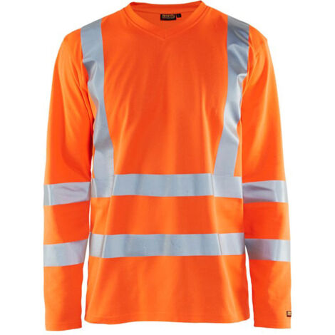 T-shirt de travail manches longues haute visibilité col V anti-UV 3381 - Orange fluo L
