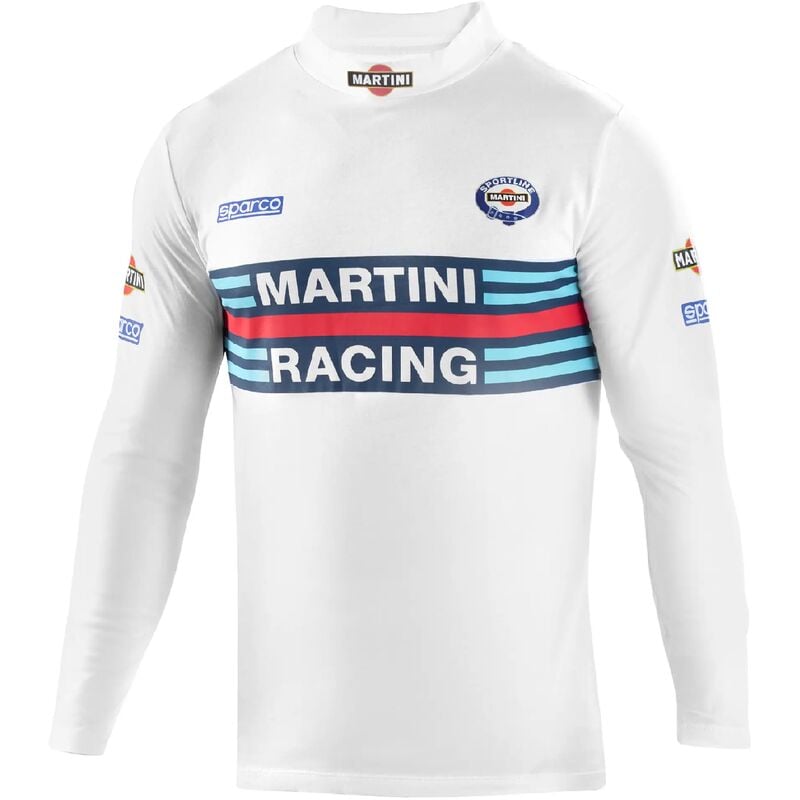 T-shirt Sparco manches longues col montant Martini Racing Taille m 95% coton blanc re'plique de la combinaison emble'matique Sparco Bianco m