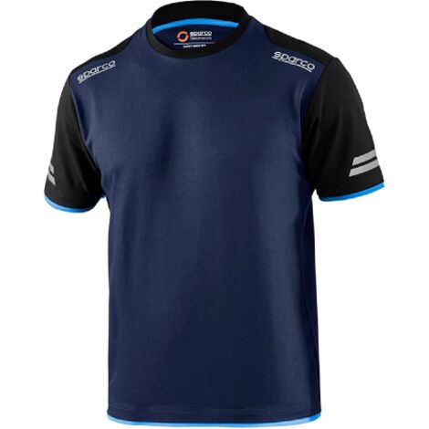 T-shirt Sparco tech Tucson TG M bleu marine/bleu clair manches courtes effet pique' avec bandes re'fle'chissantes e'paules renforce'es et logo jersey coton et polyester Blu Marino/Azzurro M