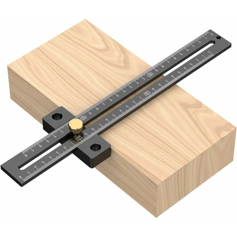 Tinor - T-Square Ruler, Wood Marking Hole Ruler Scribing Gauge Line Joiner Carpenter with 180MM Scale Woodworking, Aluminum Alloy, Black