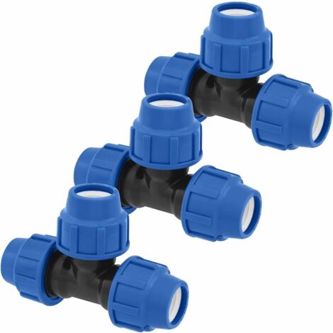 T-Stücke für Wasserrohre, 25 mm x 25 mm x 25 mm, PN16-Kompressionsrohrverschraubungen, Anschlüsse kompatibel mit PE80- und PE100-Polyethylenrohren, 3 Stück