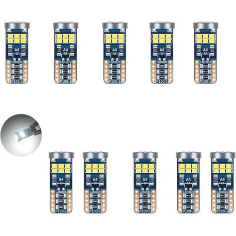 T10 W5W LED 6500K Blanc 12V Voiture Ampoules 194 168 501 2825,CANBUS Sans Erreur,pour Lampe Remplacement de Position,Plaque,Dôme Côté et Stationnement (10 Pieces)