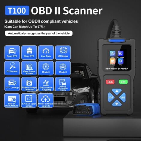 T100 Kfz-Fehlerdiagnosegerät OBD2-Scanner Motorcodeleser Fahrzeugdetektor