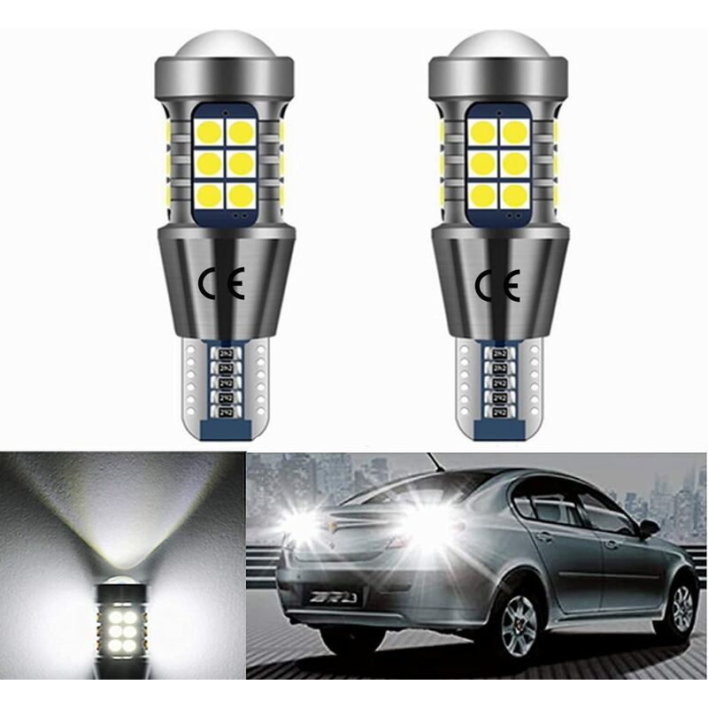 T15 12v-24v led Ampoule Voiture canbus Sans Erreur, 800LM Blanc 6500K, pour Feux de recul de feu de stationnement arrière de Voiture. (Lot de 5)