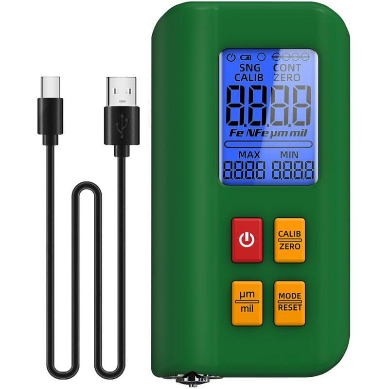 Durficst - T2 Jauge d'Épaisseur Numérique Rechargeable Appareil de Mesure de Peinture avec Triple Affichage 0-1500µm Fe/NFe Mesure Automatique