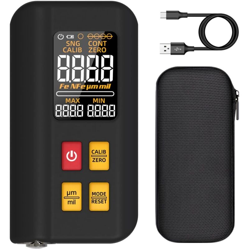 Durficst - T2X Jauge d'Épaisseur Numérique Rechargeable Appareil de Mesure de Peinture lcd Couleur 3 Résultats 0-1500µm Fe/NFe Multipoint Mini