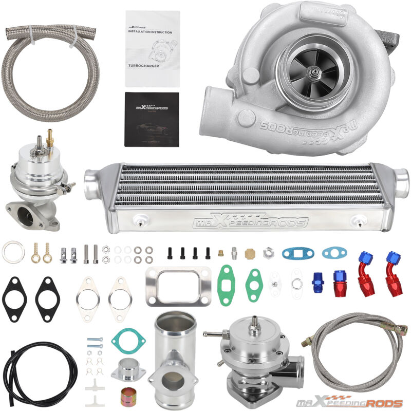 Maxpeedingrods - T3/T4 kit turbo 350HP wastegate + intercooler + bov + oil Feed line Universel