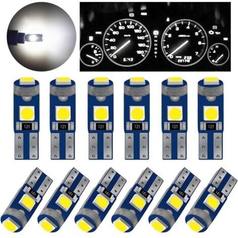 T5 LED-Lampen, 12V-Ersatz, kompatibel mit Kontrollleuchten im Armaturenbrett (weiß)