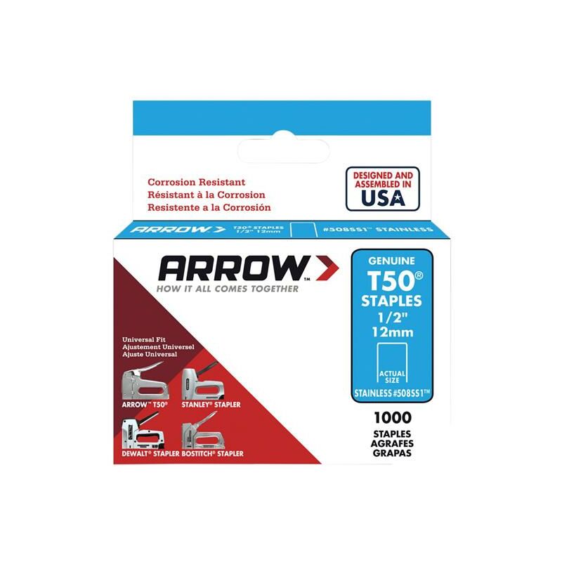 Arrow - T50 Staples Stainless Steel 508SS 12mm (1/2in) Box 1000