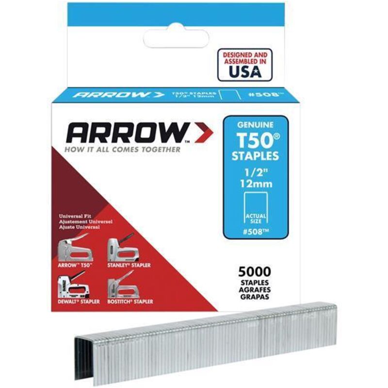 508 Staples 1/2' - 12MM - (Box of 5000) - Arrow