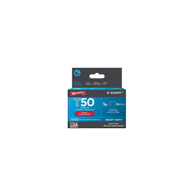 A506M1 T50M 506m Monel Staples 10mm (3/8in) (Box 1000) ARRT5038MS - Arrow