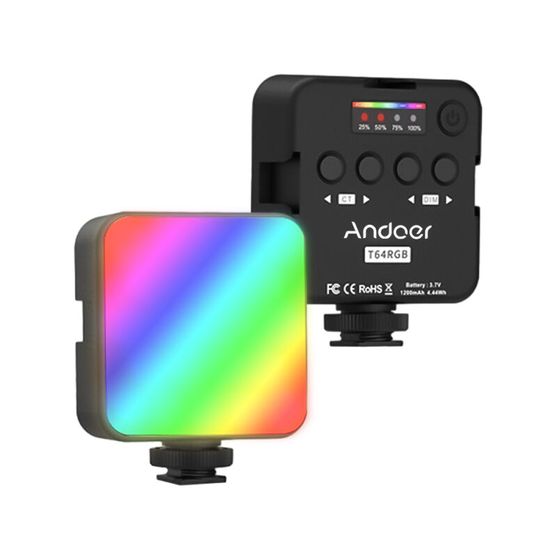 T64RGB Lampe de poche LED Mini lampe vidéo RVB Lumière de photographie 2500K-9000K±200K Température de couleur CRI≥95 avec 65 perles 3 supports de gri