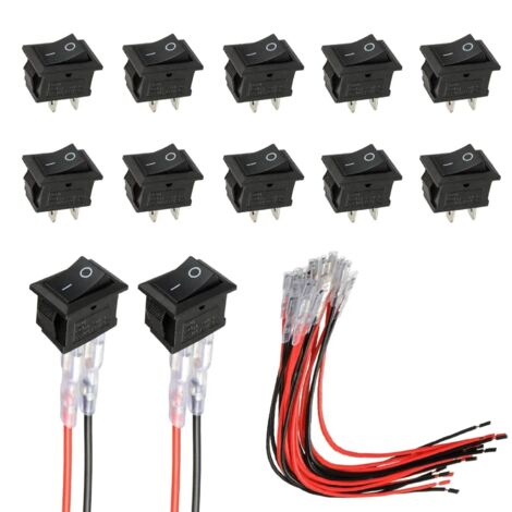 T85 KCD1-101 Mini Toggle Switch 2 Pin SPST Rocker Switch with Wiring Black (10 Pcs)