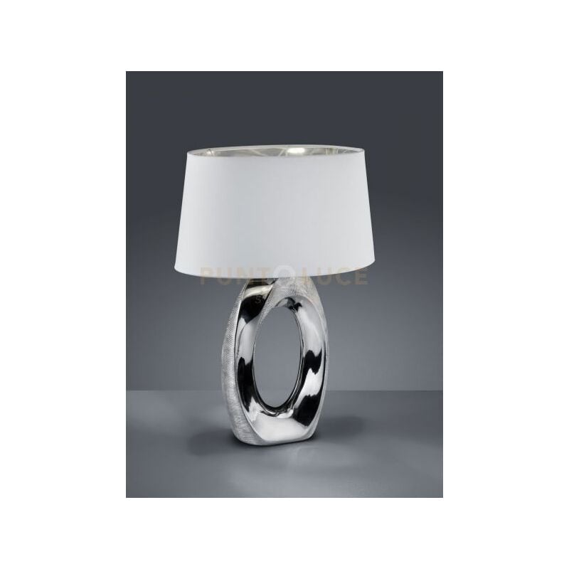 Reality Leuchten - Lampada tavolo taba ceramica argento con paralume bianco e argento R50521089