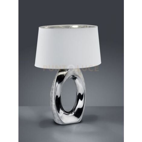 TABA LAMPADA DA TAVOLO GRANDE BASE CERAMICA ARGENTO CON PARALUME BIANCO E ARGENTO H.52CM 1 LUCE ATTACCO E27