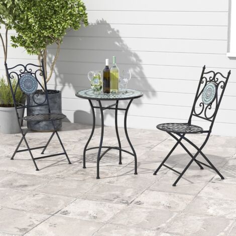 Tabale D'extérieur Table en Métal Robuste avec Motif Mosaïque pour Patio Cour