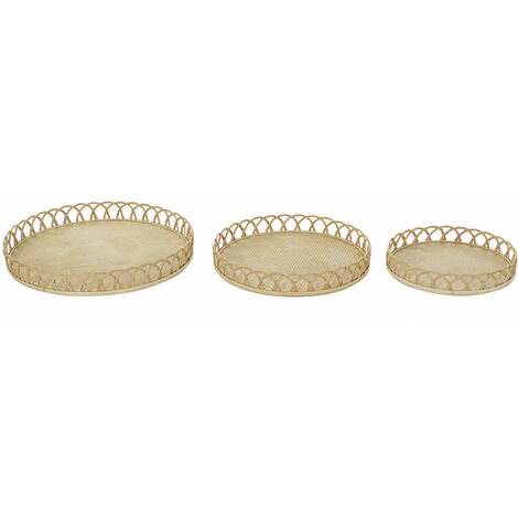 Tabelle de Center Set 3 Bambou 58x58x9 Bambus natürlicher Marron Material Multicolor -Farbfamiliendekorationsplateaux Details
