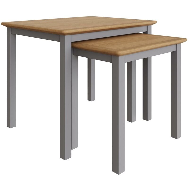 Taberno Nest of Tables Dove Grey Solid Oak Coffee Table Assembled - Grey